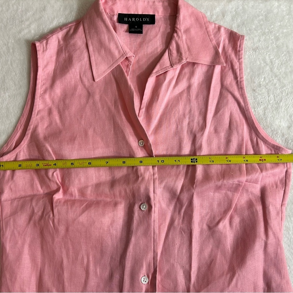 Harold's Pink Linen Button-Down Fitted Sleeveless Collared Top Size 4 - Picture 4 of 7